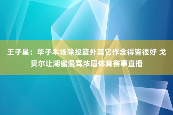 王子星：华子本场除投篮外其它作念得皆很好 戈贝尔让湖蜜漫骂浓眉体育赛事直播