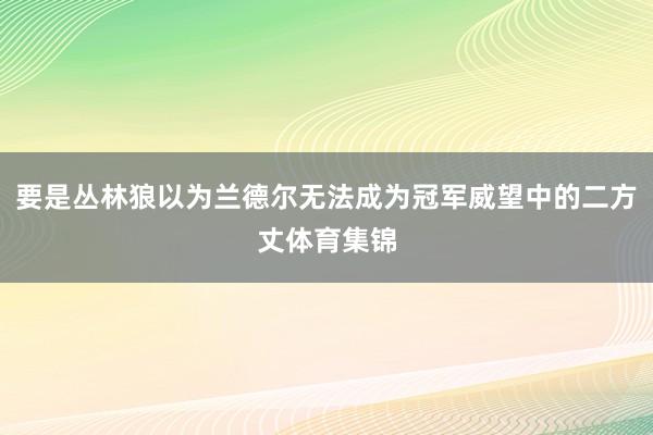 要是丛林狼以为兰德尔无法成为冠军威望中的二方丈体育集锦