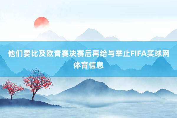 他们要比及欧青赛决赛后再给与举止FIFA买球网体育信息