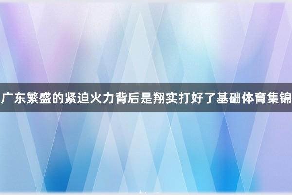 广东繁盛的紧迫火力背后是翔实打好了基础体育集锦